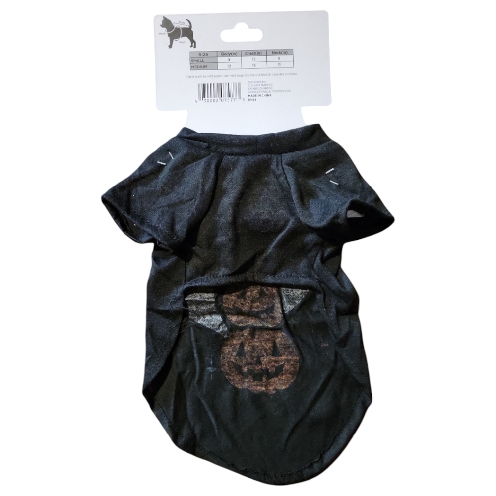 NWT Orange Black White Ghost Pumpkins Stars Halloween T-Shirt Dog Cat Sz S - Picture 2 of 2